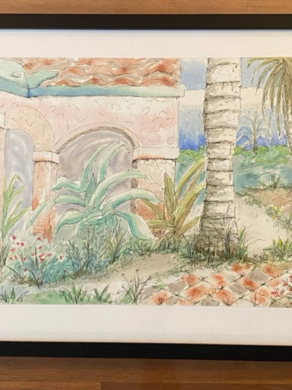 Path at Delray Beach Old School Square Original Pen & Ink Watercolor Framed 16x2